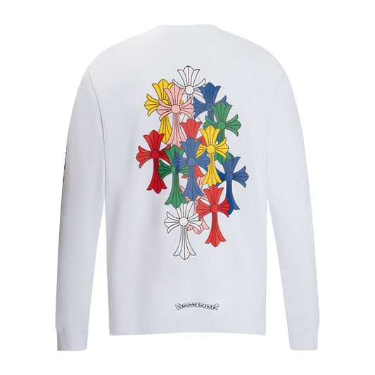 Gothic Cross & Graphic Print Long-Sleeve Crewneck Sweatshirts (Black/White)