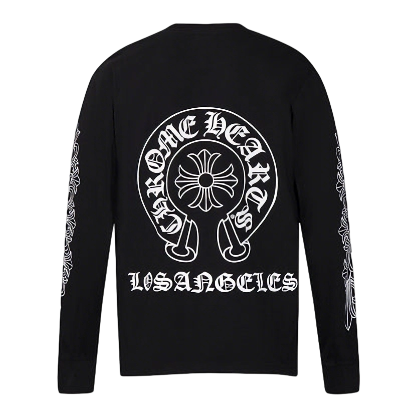 Gothic Cross & Graphic Print Long-Sleeve Crewneck Sweatshirts (Black/White)