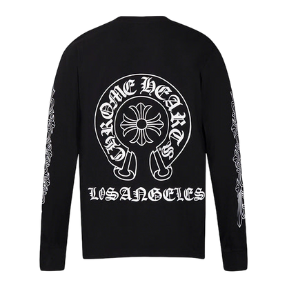 Gothic Cross & Graphic Print Long-Sleeve Crewneck Sweatshirts (Black/White)