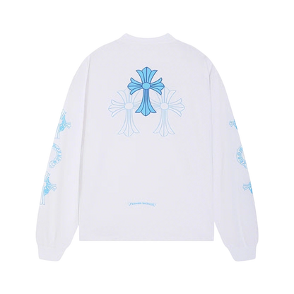 Gothic Cross & Graphic Print Long-Sleeve Crewneck Sweatshirts (Black/White)