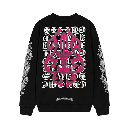 Gothic Cross & Graphic Print Long-Sleeve Crewneck Sweatshirts (Black/White)