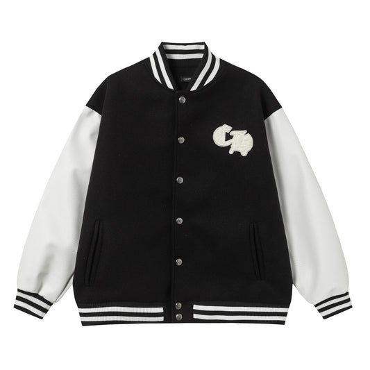 Varsity Jacket - Black White Gothic Baseball Coat 2206