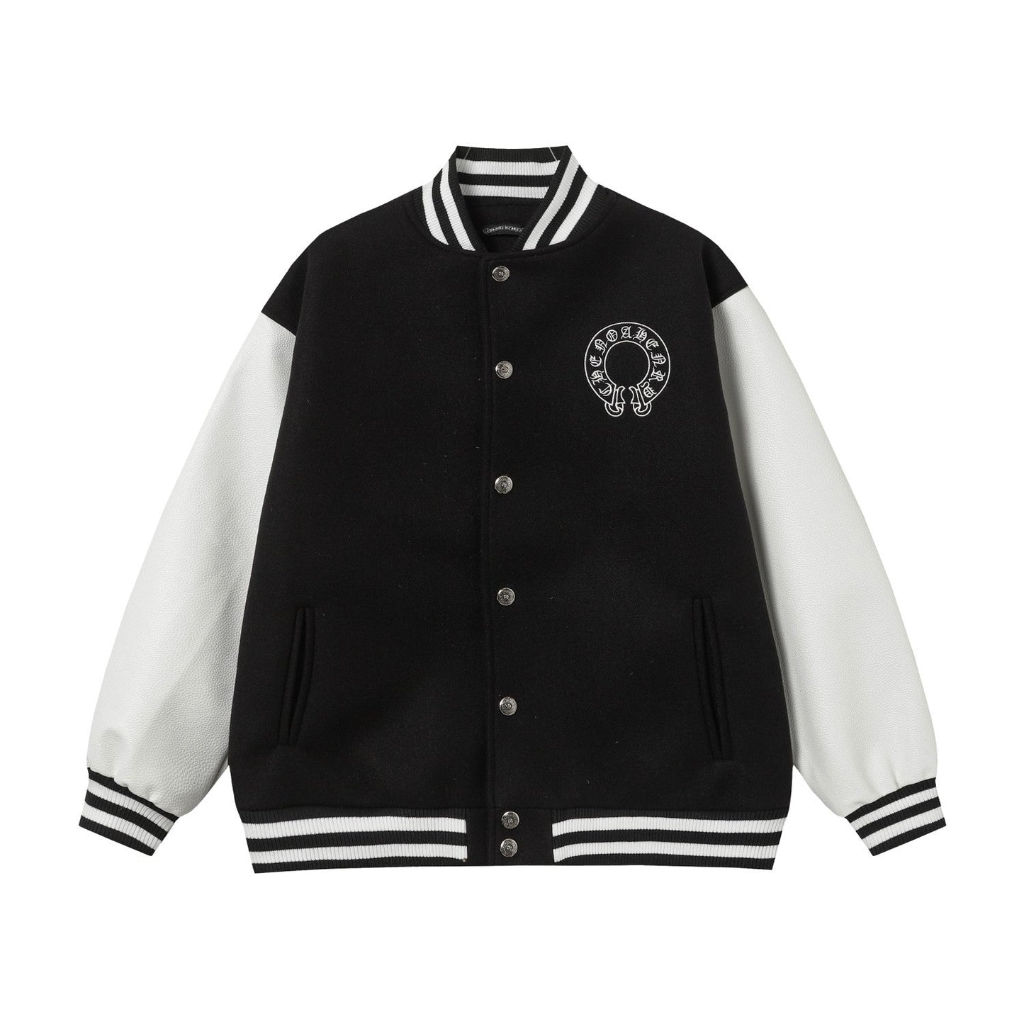 Layered Cross Varsity Jacket - Black White Street Style Outerwear 2208