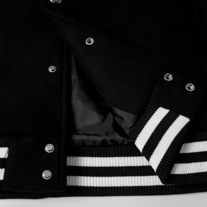 Layered Cross Varsity Jacket - Black White Street Style Outerwear 2208