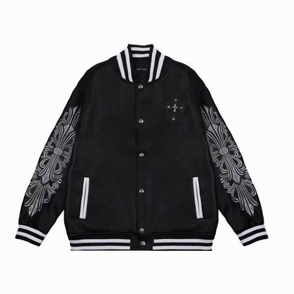 Embroidered Sleeve Varsity Jacket - Black Streetwear Coat 5577