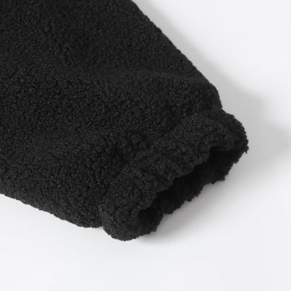 Horseshoe Embroidered Sherpa Jacket - Black Cream Gothic Coat 825